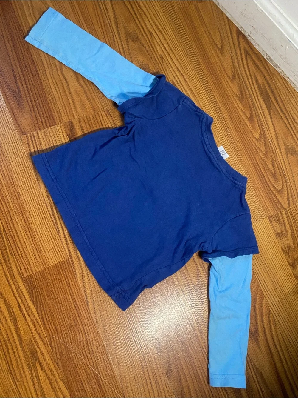 Y2K Blue Layered Long-Sleeve Kids Top with Penguin Graphic